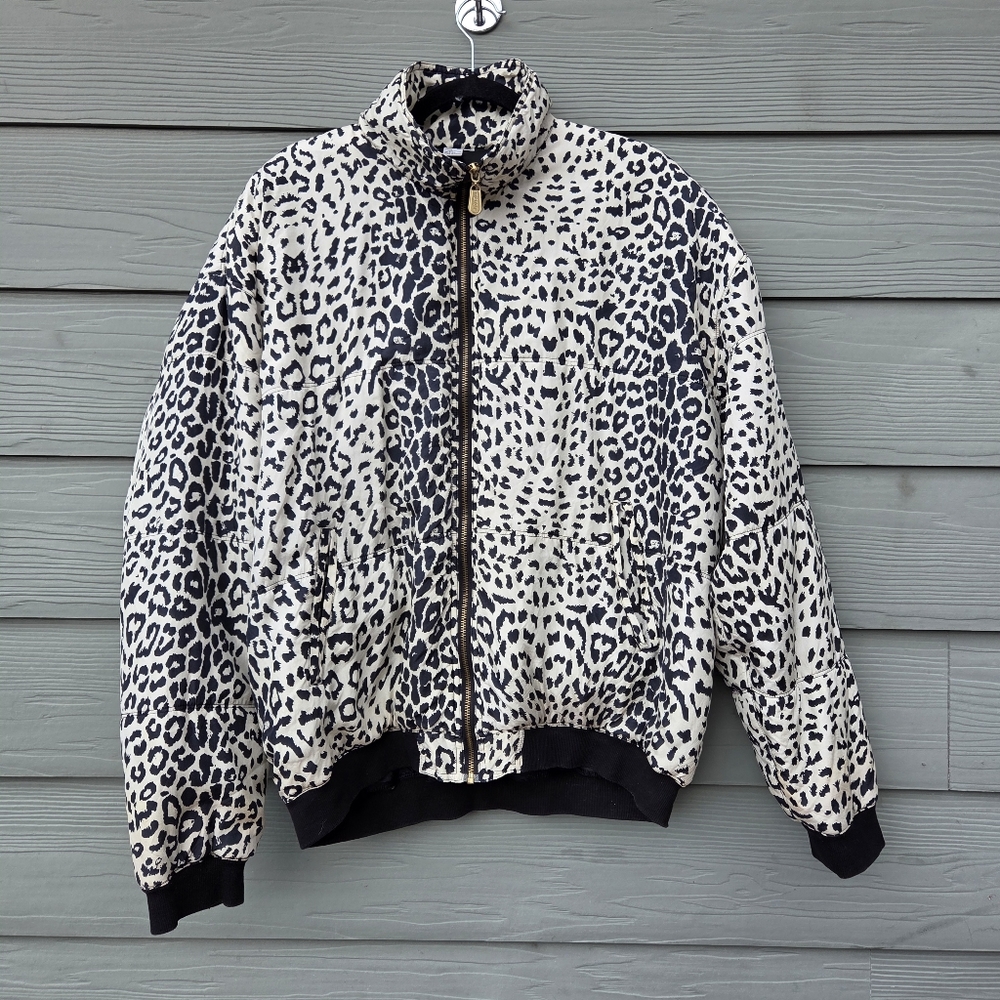 Vintage Y2K Fu Da International Silk Leopard Print Bomber Jacket Full Zip XL